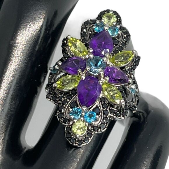 LUXY Gems Natural Topaz Amethyst Peridot Spinel Sterling Silver Ring Luxury Sz 7 - Picture 11 of 16